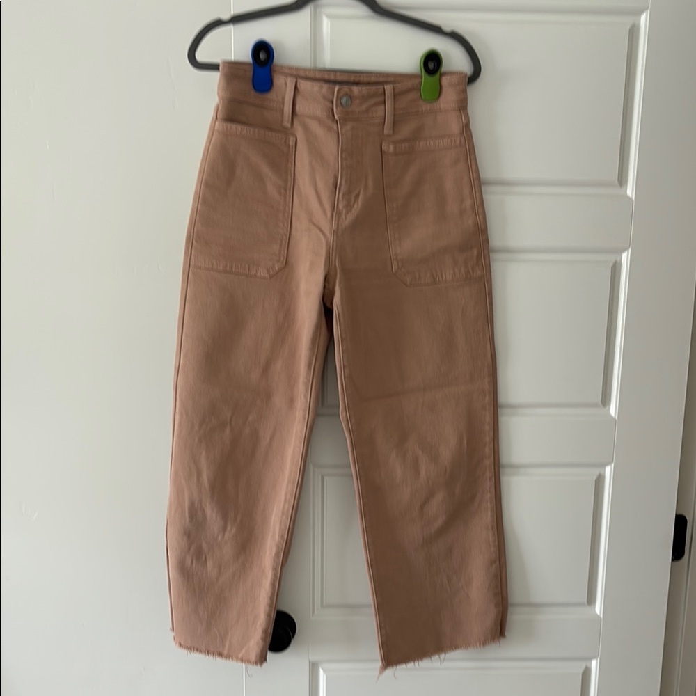 Tan Cropped Pants with Raw Hem